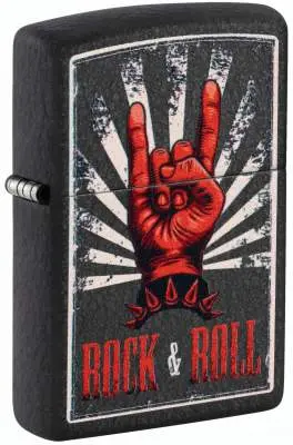 Produktbild: Zippo 60007868 Rock & Roll Poster Black Crackle mit Rock-on-Handzeichen und rotem Rock-&-Roll-Schriftzug