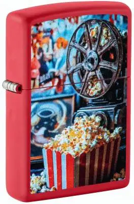 Produktbild: Zippo 60007872 Vintage Popcorn Kino Red Matte mit Filmrolle, Kinotechnik und rot-weißem Popcornbecher