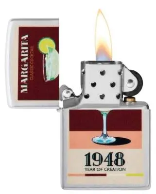 Produktbild: Zippo 60007875 Margarita 1948 Satin Chrome Color Image offen mit Flamme