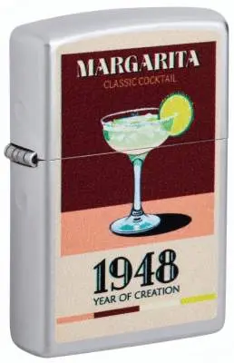 Produktbild: Zippo 60007875 Margarita 1948 Satin Chrome mit Cocktailglas, Limettenscheibe und Vintage-Poster-Motiv