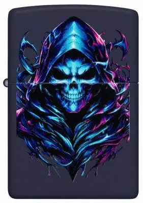 Produktbild: Zippo 60007894 Reaper Skull Navy Matte Black Light Frontansicht