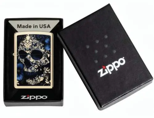 Produktbild: Zippo 60007900 Skull with Flowers Champagne Verpackung