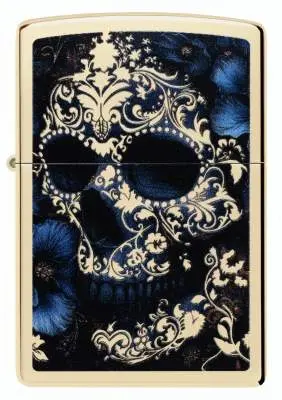 Produktbild: Zippo 60007900 Skull with Flowers Champagne Frontansicht