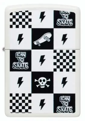 Produktbild: Zippo 60007903 Skateboard Checkers Born to Skate White Matte Frontansicht