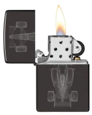 Produktbild: Zippo 60007912 Racecar Röntgenbild Rennwagen High Polish Black Photo Image offen mit Flamme