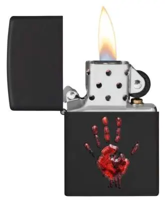 Produktbild: Zippo 60007918 Handprint Black Matte Texture Print offen mit Flamme