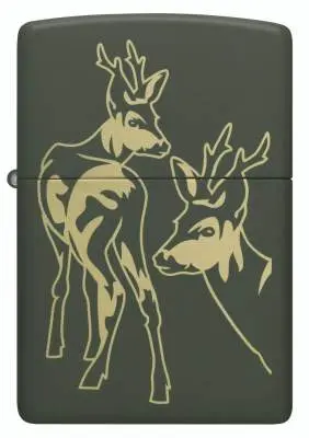 Produktbild: Zippo 60007921 Deer Hirsche Green Matte Laser Engrave Frontansicht