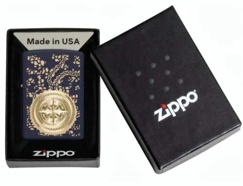 Produktbild: Zippo 60007922 Antique Talisman Kompass Navy Matte Laser Engrave Verpackung