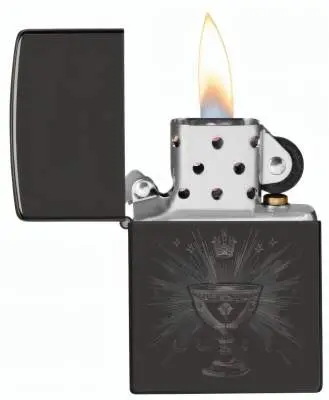 Produktbild: Zippo 60007926 Ancient Globet High Polish Black offen mit Flamme