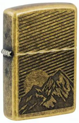 Produktbild: Zippo 60007936 Mountain Antique Brass mit gravierten Bergen, Sonne und diagonalen Linien im Lustre-Design