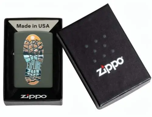 Produktbild: Zippo 60007937 Explore Green Matte – Schuhsohle mit Texture Print Verpackung
