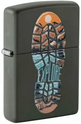 Produktbild: Zippo 60007937 Explore Green Matte mit 3D-Schuhsohle, Berglandschaft und EXPLORE-Schriftzug
