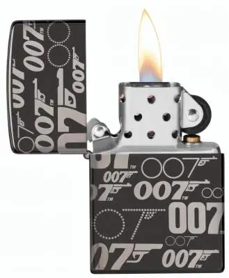 Produktbild: Zippo 60007939 High Polished Black 007 Gun Logo offen mit Flamme