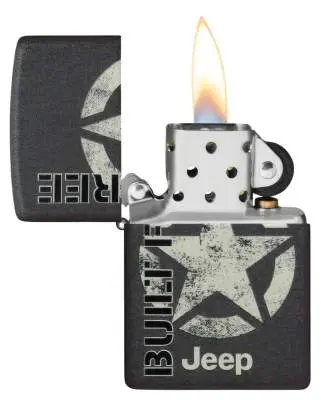 Produktbild: Zippo 60007941 Jeep Freedom Star Black Crackle – Built Free offen mit Flamme