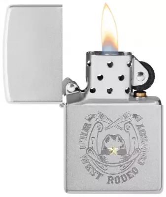 Produktbild: Zippo Wild West Cowboy chrom gebürstet Feuerzeug offen