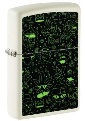 Produktbild: Zippo Doodle Cannabis weiß Glow in the Dark Feuerzeug