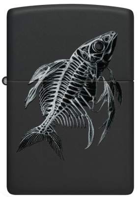 Produktbild: Zippo Fish Skeleton Fischskelett schwarz matt Feuerzeug vornee