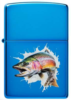Produktbild: Zippo Jumping Fish Blau hochglänzend Feuerzeug vorne