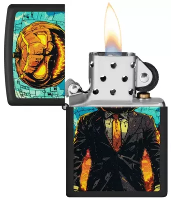 Produktbild: Zippo Mister Pumpkin schwarz matt Feuerzeug offen