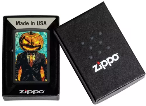 Produktbild: Zippo Mister Pumpkin schwarz matt Feuerzeug Verpackung