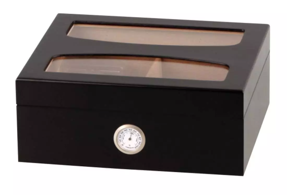 Produktbild: Humidor schwarz m. Glasdeckel geteilt