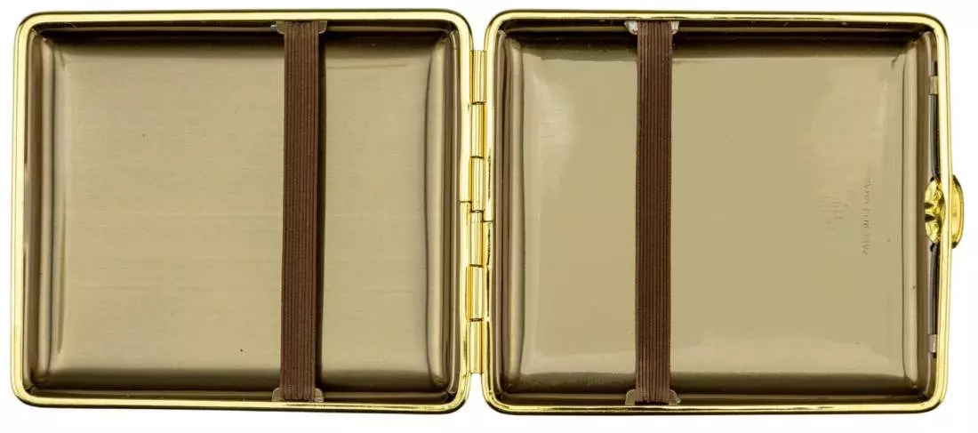 Produktbild: Zigarettenetui vom Hofe Soft-Leder beige mit Goldrahmen 18er