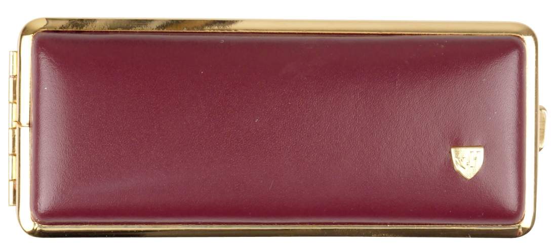 Produktbild: Zigarettenetui vom Hofe Metall Leder bordeaux-rot mit Goldrand 100mm-8er