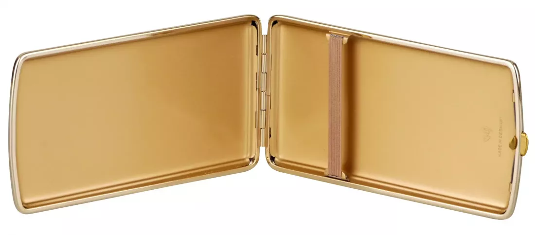 Produktbild: Zigarettenetui vom Hofe Metall Leder schwarz mit Nickelrand 120mm-9er