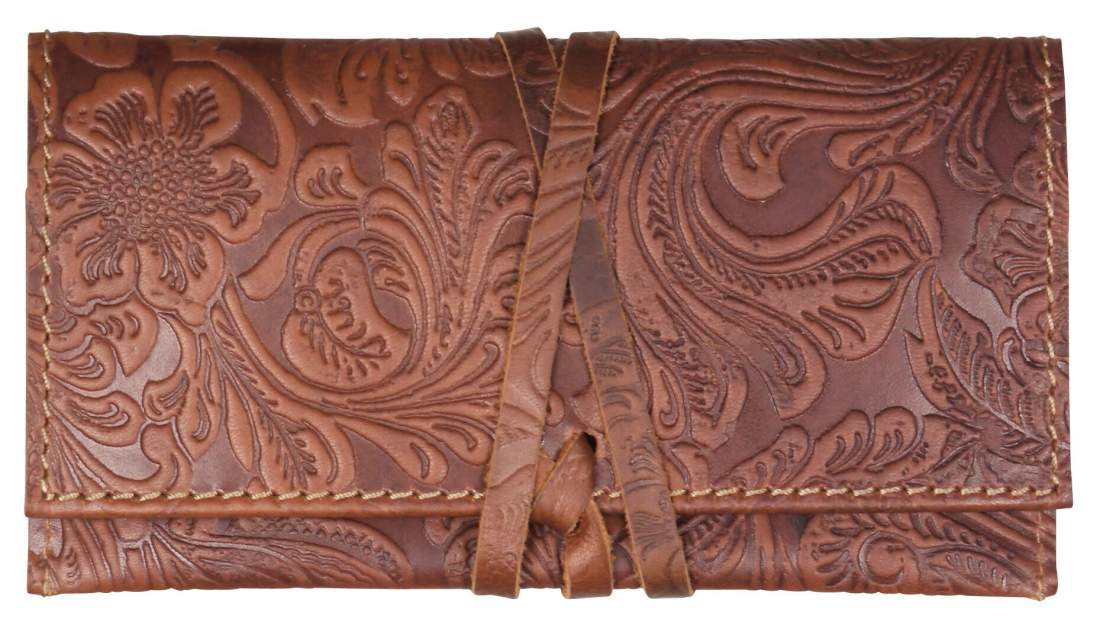 Produktbild: Tabaktasche Leder braun Blumenmotiv