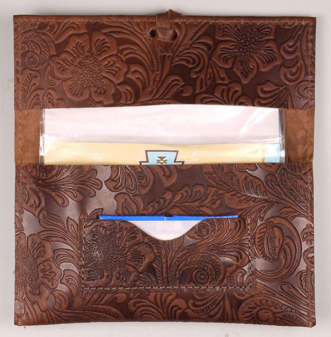 Produktbild: Tabaktasche Leder braun Blumenmotiv