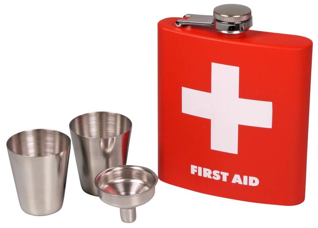 Produktbild: Flachmann Edelstahl Erste Hilfe Geschenkbox 2 Bechern 6oz/180ml