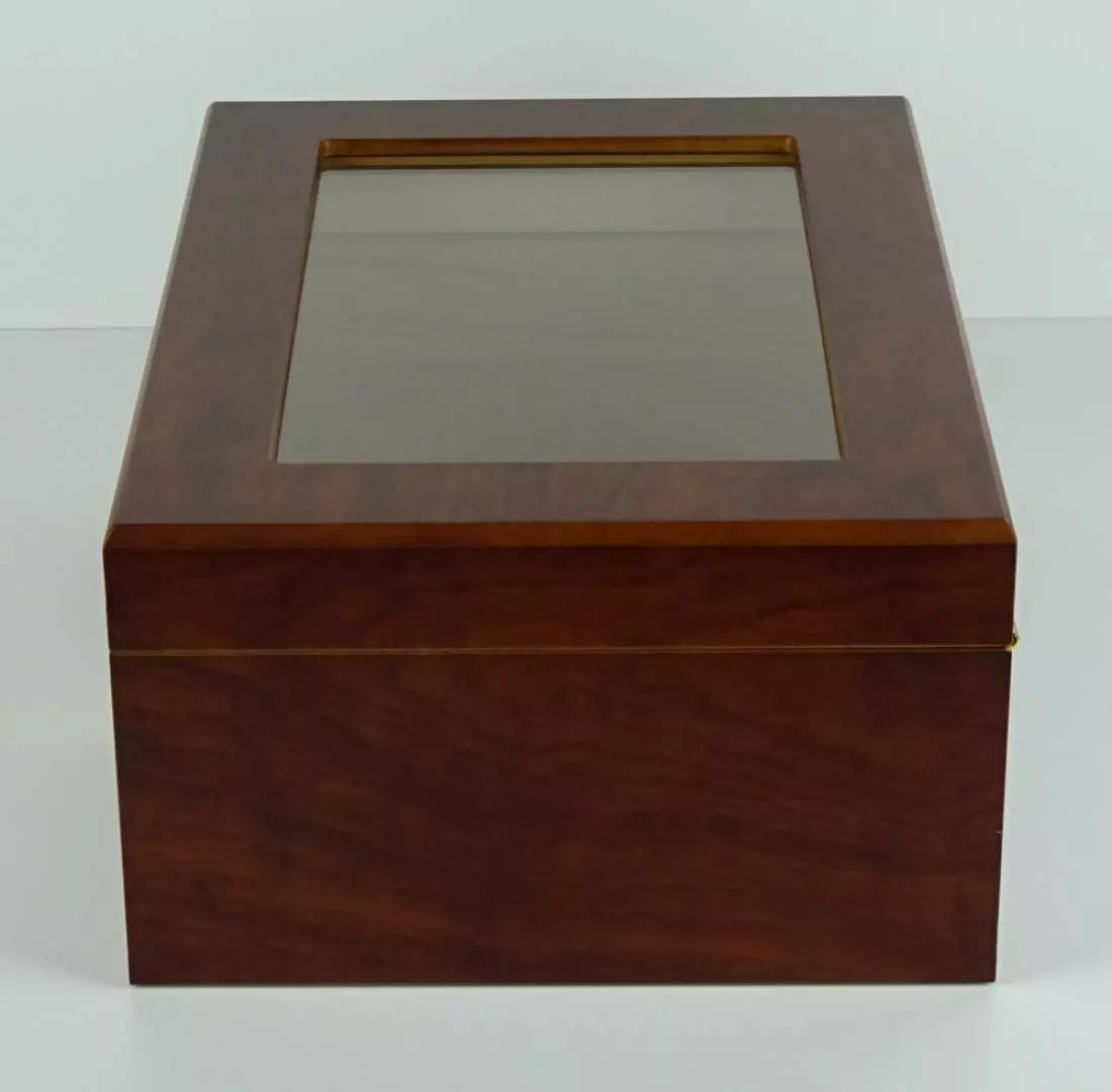 Produktbild: Angelo Humidor Nussbaumholz-Optik mit Sichtfenster Seite