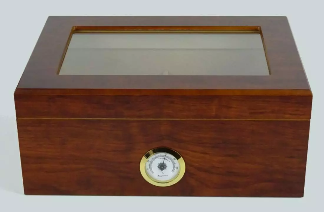 Produktbild: Angelo Humidor Nussbaumholz-Optik mit Sichtfenster vorne