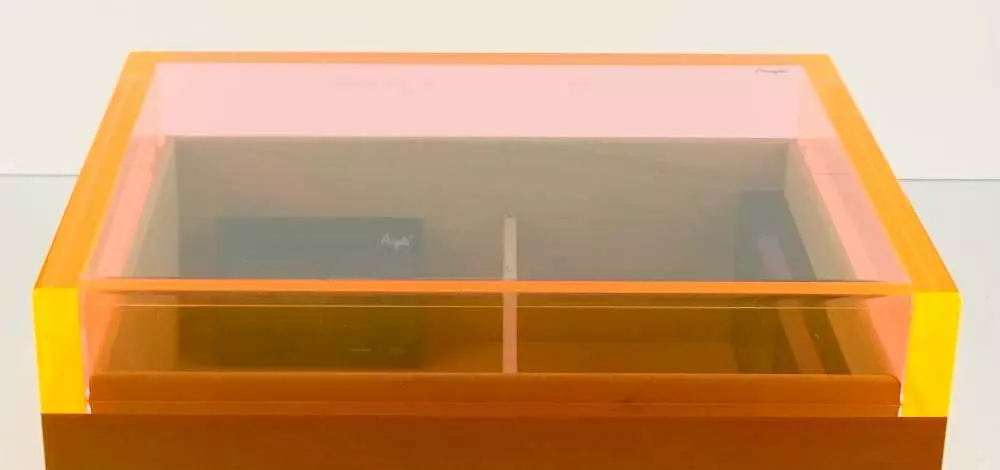Angelo Humidor orange mit Acrylglas Sichtfenster Durchsicht