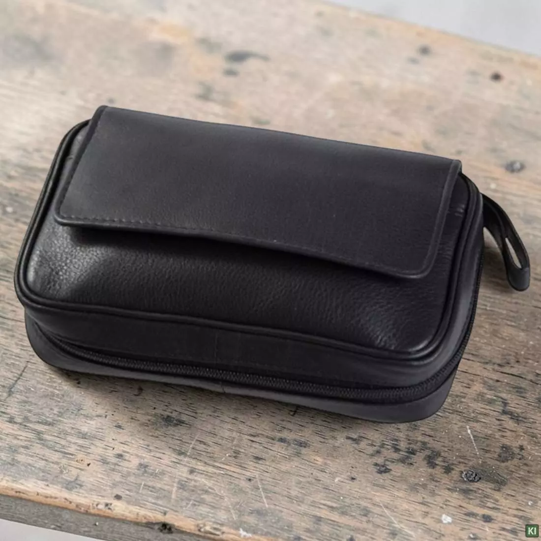 Produktbild: Angelo Pfeifentasche Leder schwarz 3 Pfeifen Szene