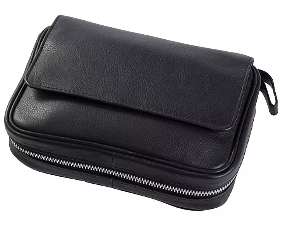 Produktbild: Angelo Pfeifentasche Leder schwarz 4 Pfeifen