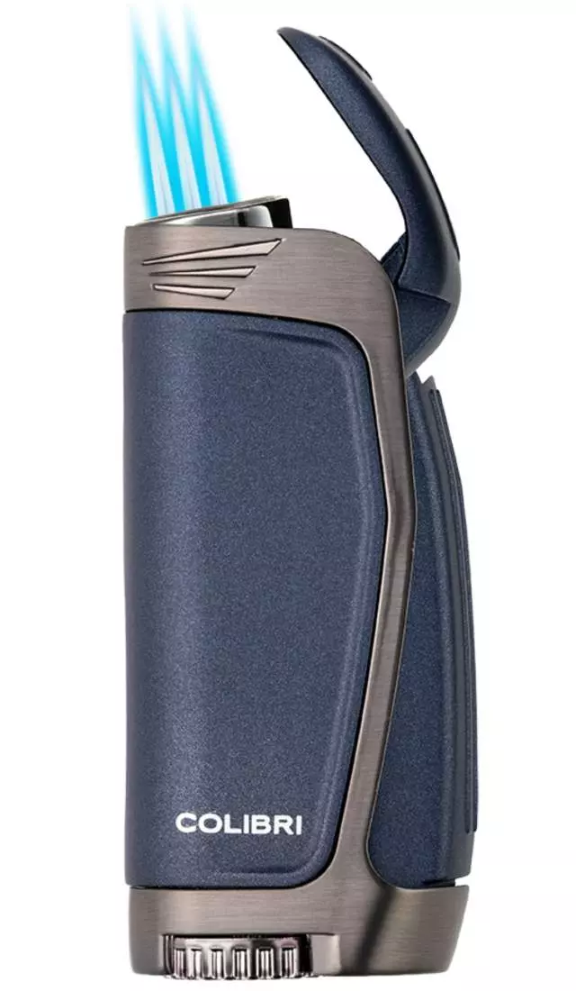Produktbild: Colibri E3 blau gunmetal mit 3-fach Jet-Flamme offen