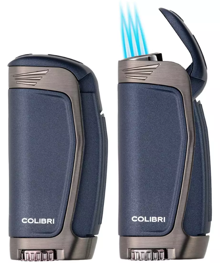 Produktbild: Colibri E3 blau gunmetal Feuerzeug zu und offen