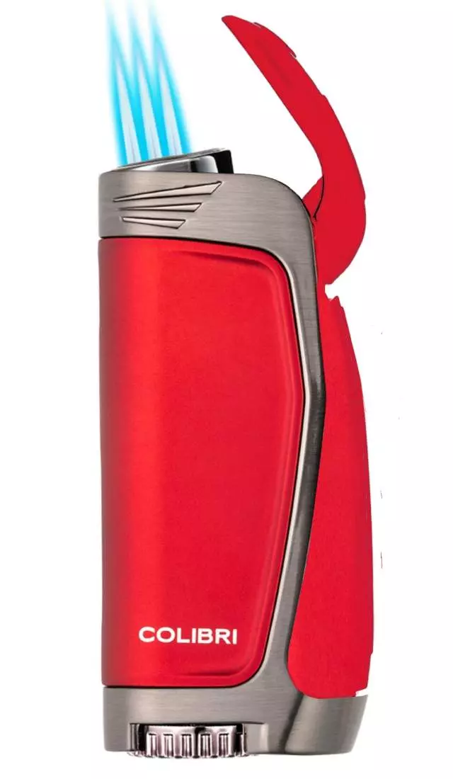 Produktbild: Colibri E3 rot gunmetal mit 3-fach Jet-Flamme offen