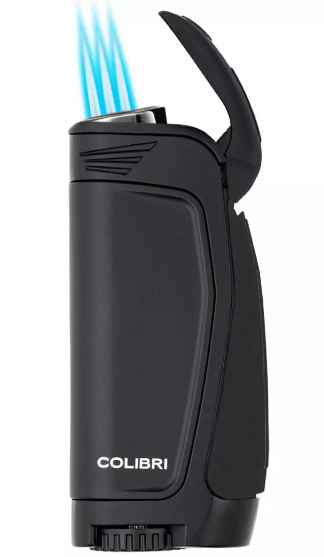 Produktbild: Colibri E3 schwarz mit 3-fach Jet-Flamme offen