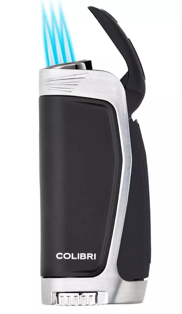 Produktbild: Colibri E3 schwarz chrom mit 3-fach Jet-Flamme offen