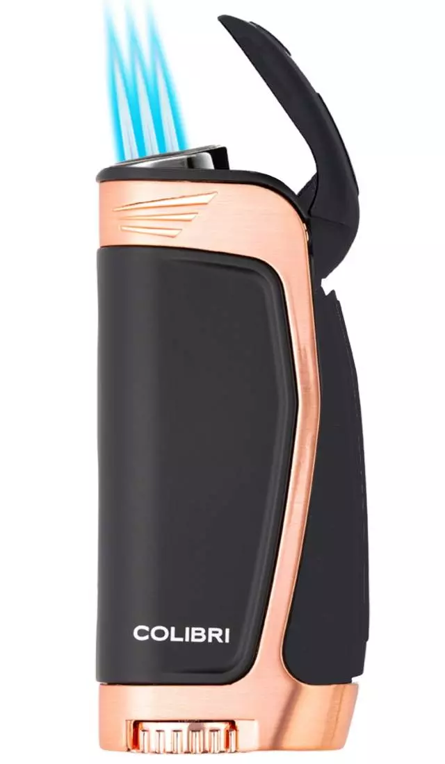 Produktbild: Colibri E3 schwarz rosegold mit 3-fach Jet-Flamme offen