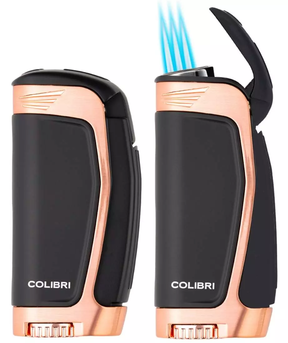 Produktbild: Colibri E3 schwarz rosegold Feuerzeug zu und offen