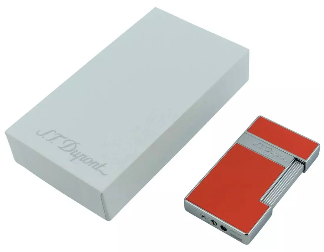 Produktbild: S.T. Dupont Slimmy Feuerzeug korallen-rot chrom Verpackung