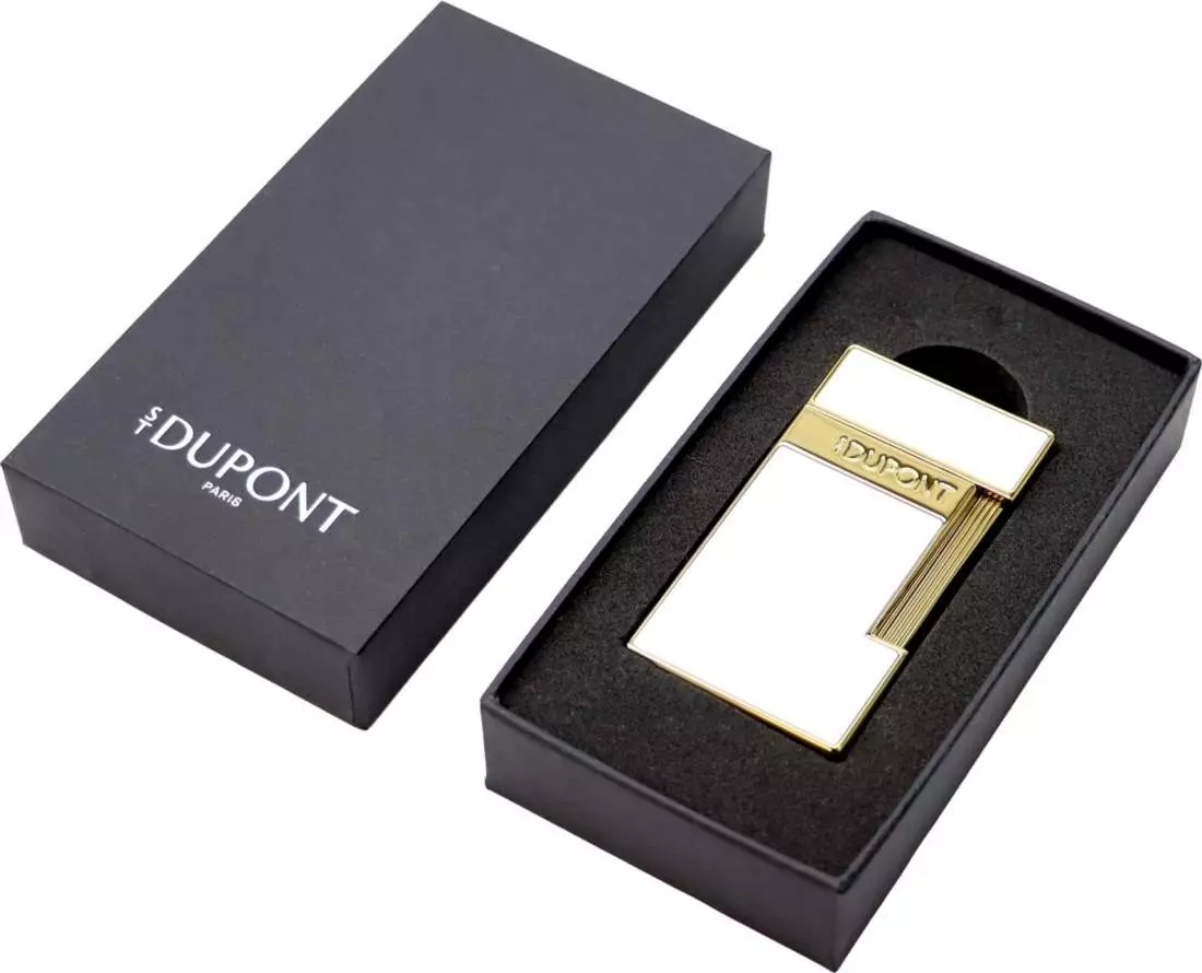 Artikelbild: S.T. Dupont Slimmy Feuerzeug weiß gold Verpackung Produktbild: S.T. Dupont Slimmy Feuerzeug weiß gold Verpackung