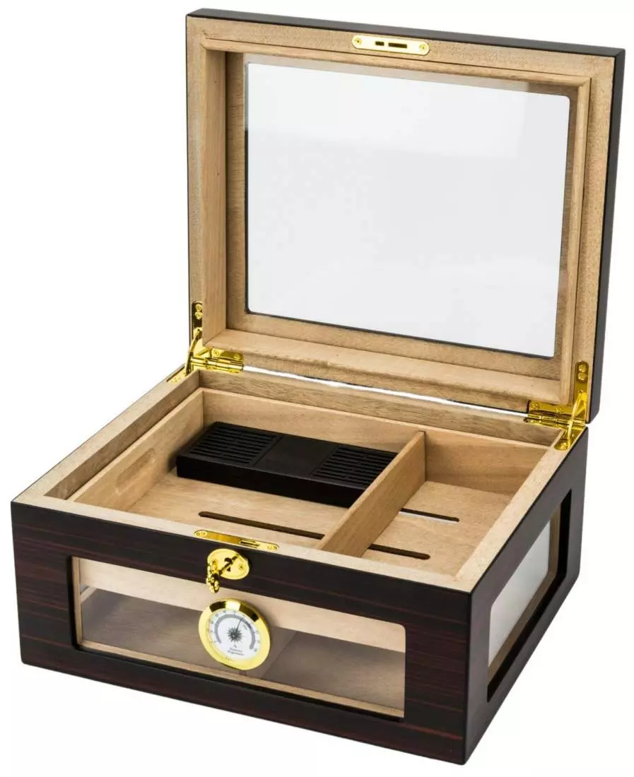 Produktbild: Humidor Ebony matt mit Glasfenster offen