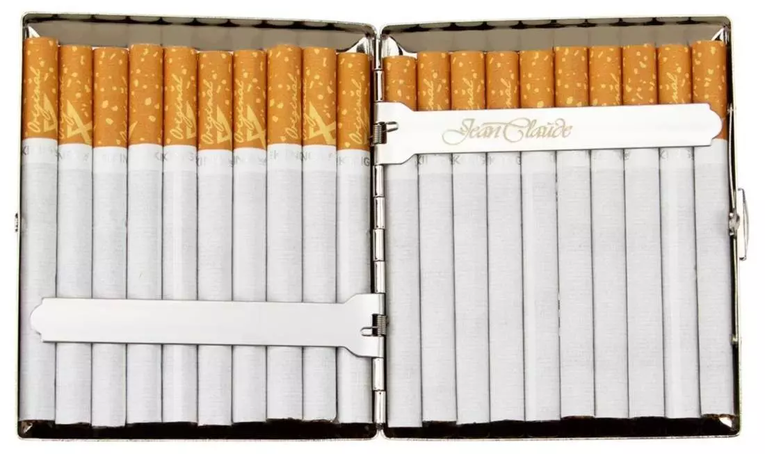 Produktbild: Zigarettenetui Jean Claude Nickel Ornament diagonal 20er befüllt