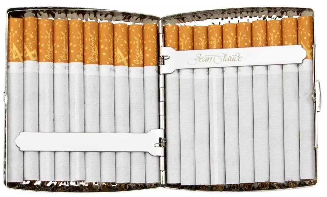 Produktbild: Zigarettenetui Jean Claude Nickel Sterndesign 20er befüllt