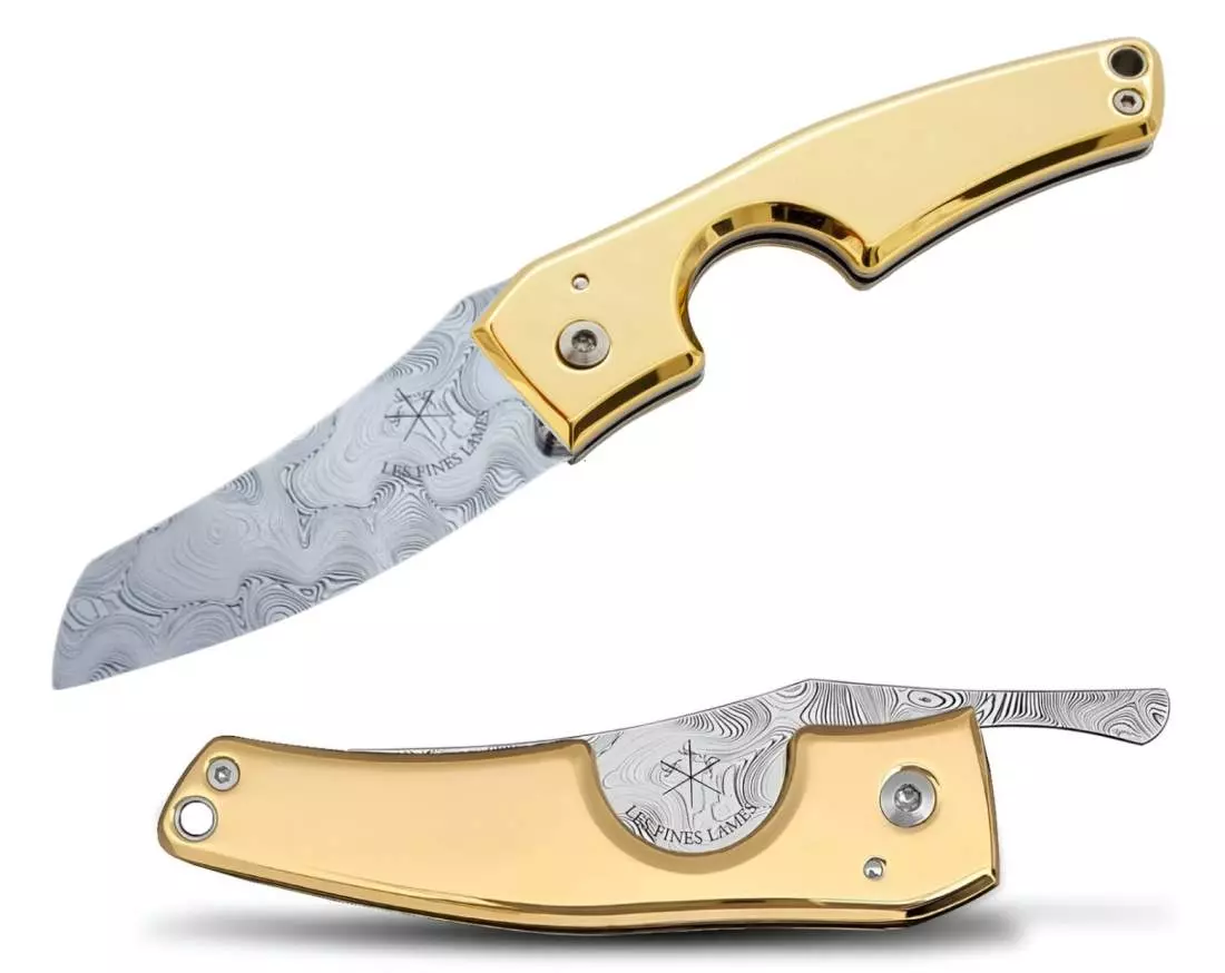 Produktbild: Fines Lames Le Petit Damasteel Björkmans Twist Gold Zigarrenmesser