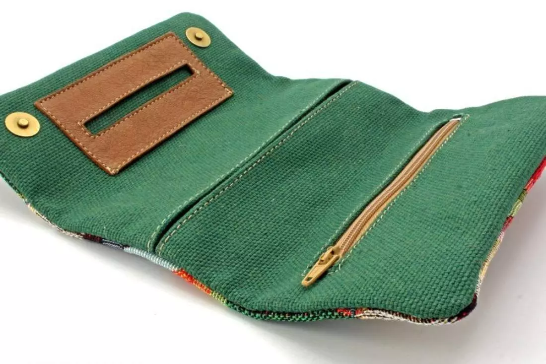 Produktbild: Mestango Stoff bunte Dreiecke Tabaktasche Drehertasche offen